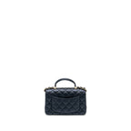 CHANEL TOP HANDLE MINI RECTANGULAR FLAP BAG LAMBSKIN NAVY LGHW (MICROCHIP)