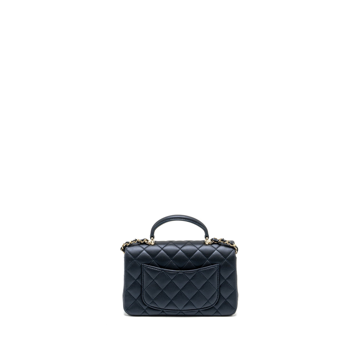 CHANEL TOP HANDLE MINI RECTANGULAR FLAP BAG LAMBSKIN NAVY LGHW (MICROCHIP)