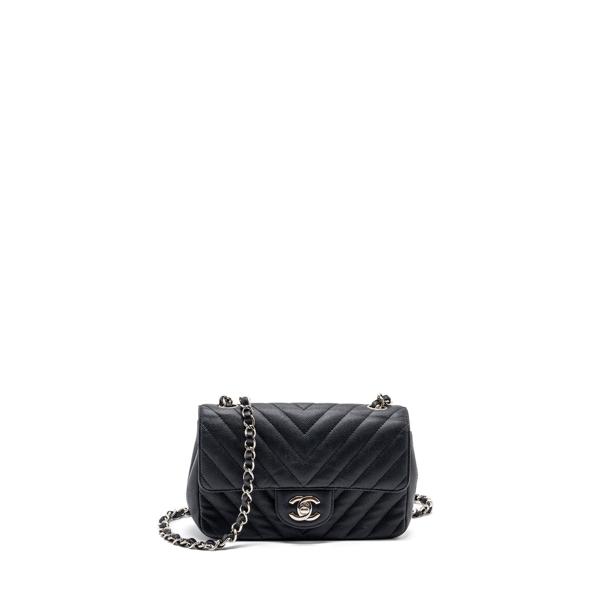 CHANEL MINI RECTANGULAR FLAP BAG CHEVRON CAVIAR BLACK SHW