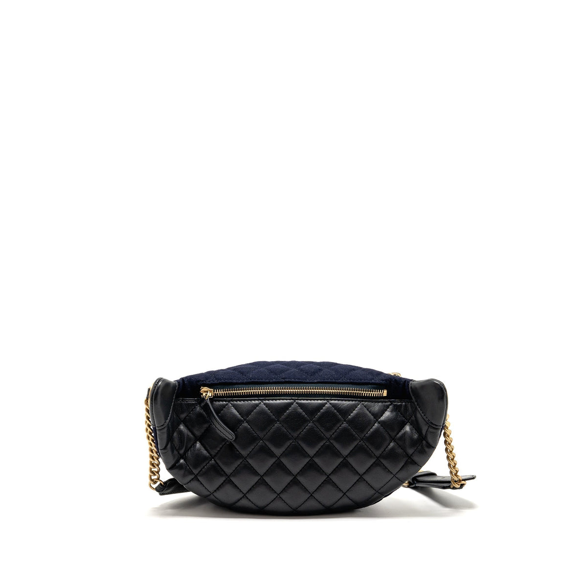 CHANEL PARIS HAMBURG CHARMS BELT BAG WOOL/LAMBSKIN NAVY/BLACK GHW