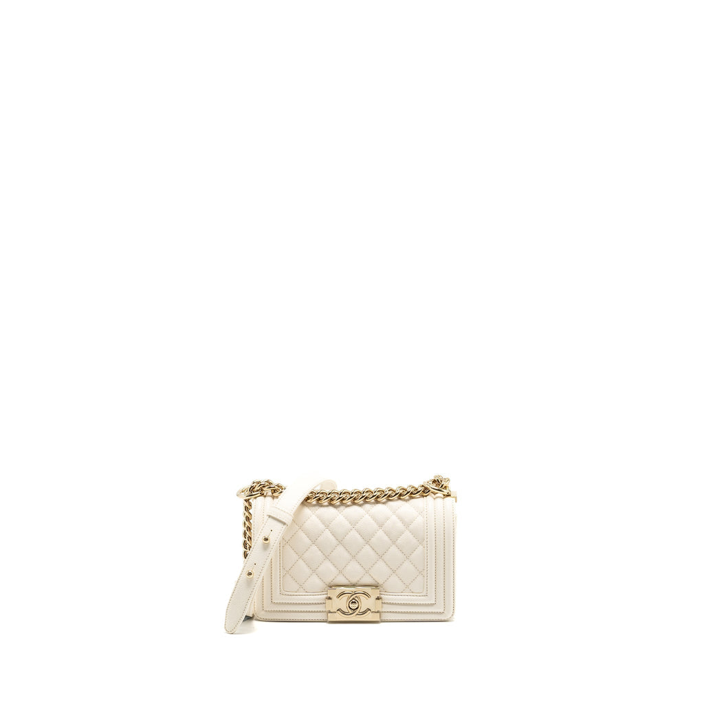 CHANEL SMALL BOY BAG CAVIAR WHITE LGHW