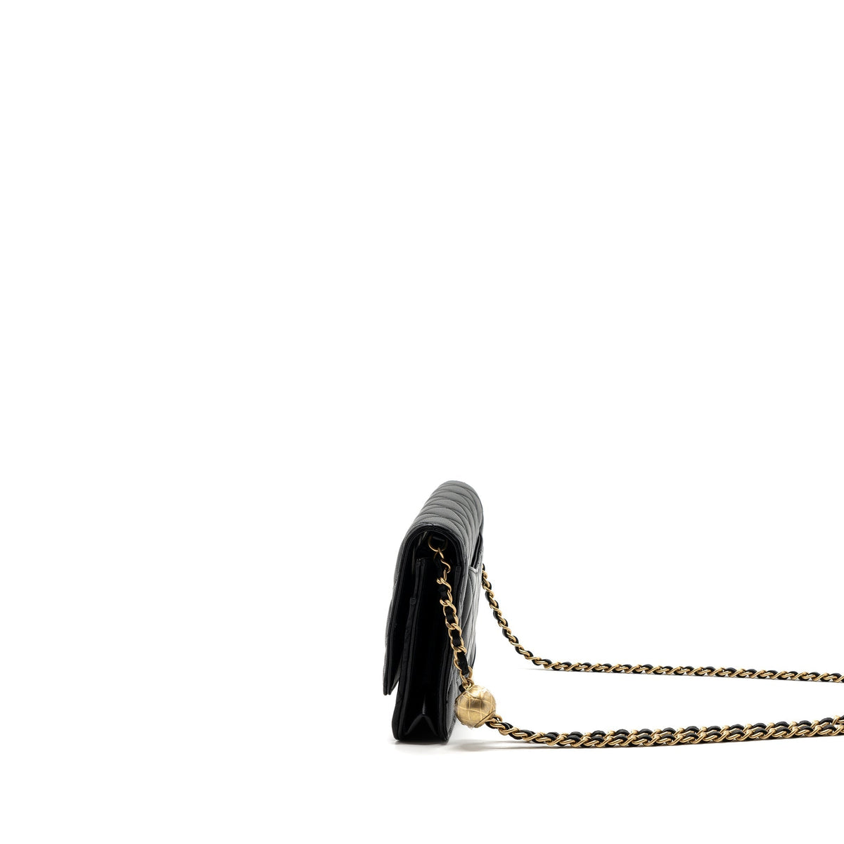 CHANEL PEARL CRUSH WALLET ON CHAIN LAMBSKIN BLACK GHW (MICROCHIP)