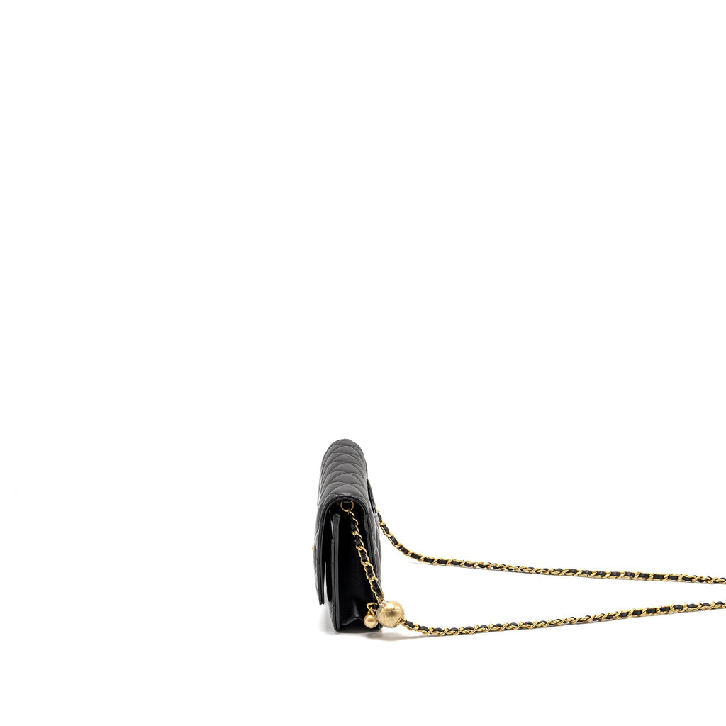 CHANEL PEARL CRUSH WALLET ON CHAIN LAMBSKIN BLACK GHW (MICROCHIP)