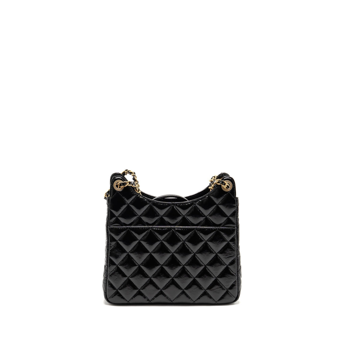CHANEL HOBO BAG SHINY CALFSKIN BLACK BRUSHED GHW