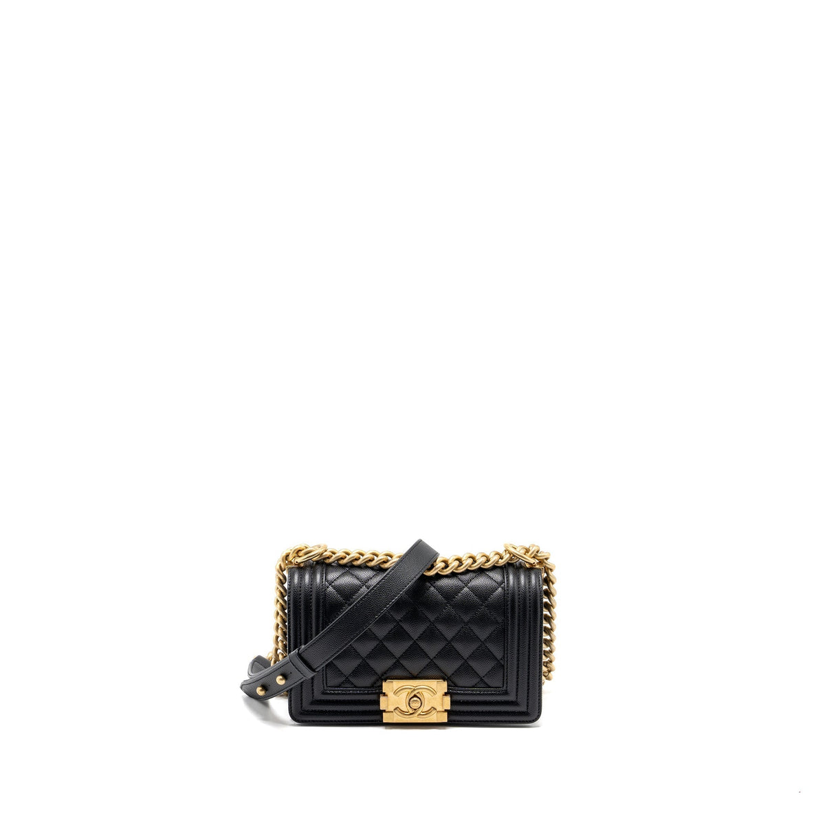 CHANEL SMALL BOY BAG CAVIAR BLACK GHW(MICROCHIP)
