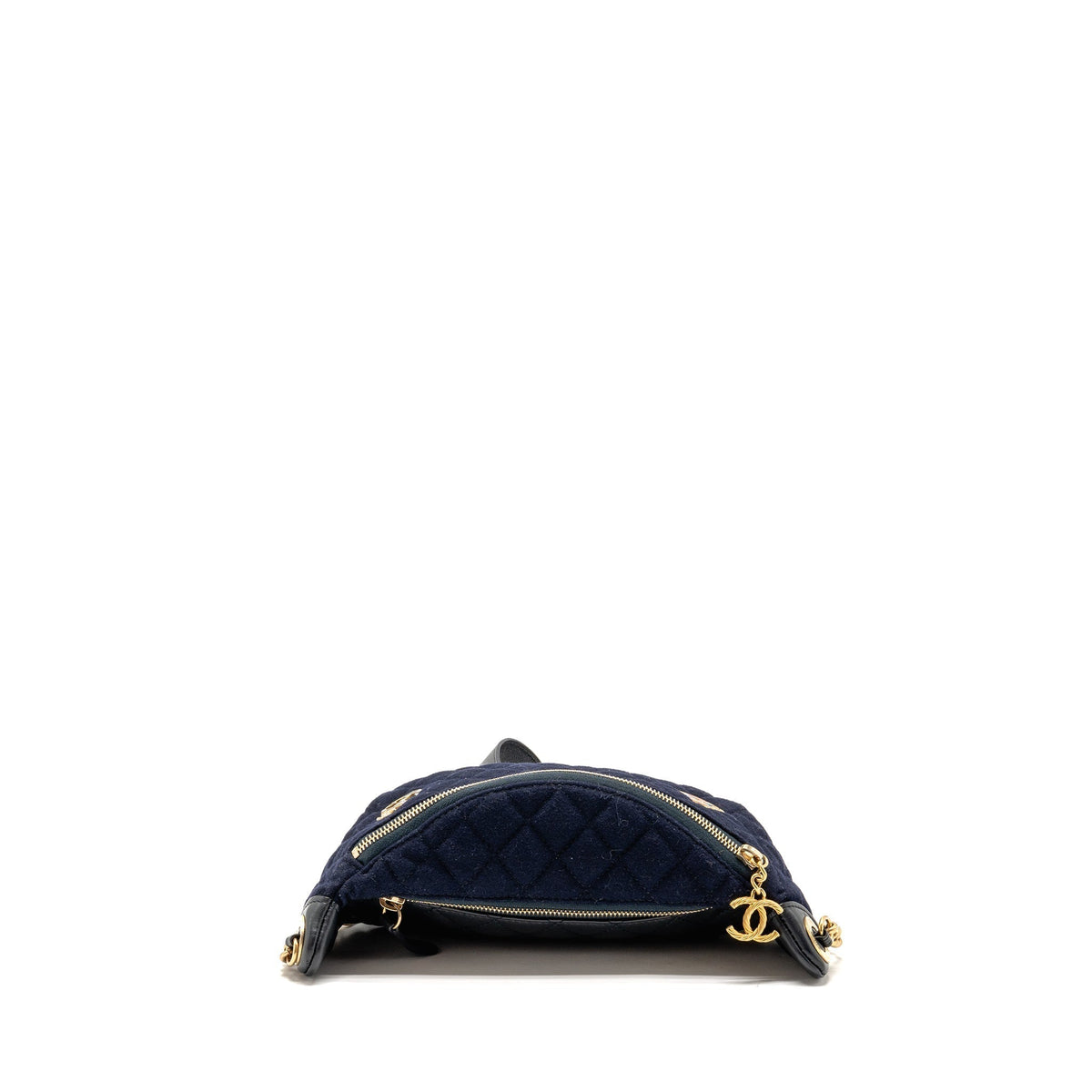 CHANEL PARIS HAMBURG CHARMS BELT BAG WOOL/LAMBSKIN NAVY/BLACK GHW