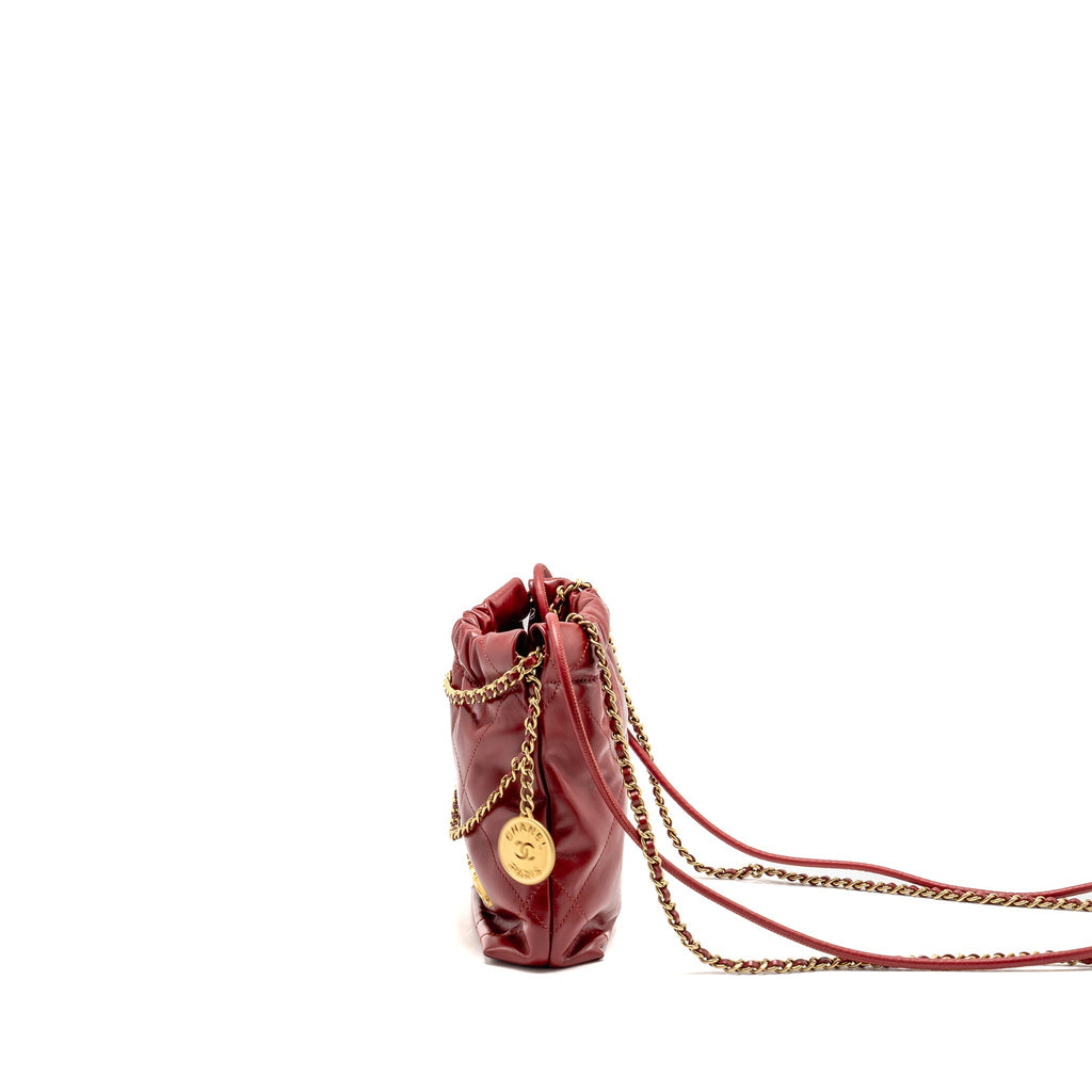 CHANEL MINI 22 BAG SHINY CALFSKIN RED GHW (MICROCHIP)