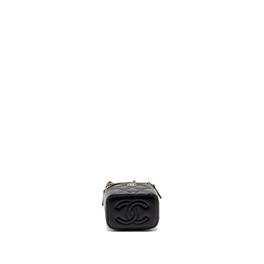 CHANEL TOP HANDLE MINI VANITY WITH CHAIN LAMBSKIN BLACK LGHW (MICROCHIP)