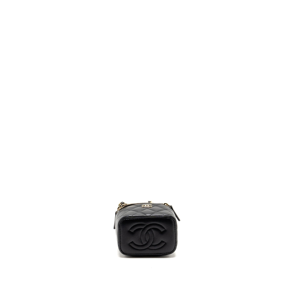 CHANEL TOP HANDLE MINI VANITY WITH CHAIN LAMBSKIN BLACK LGHW (MICROCHIP)
