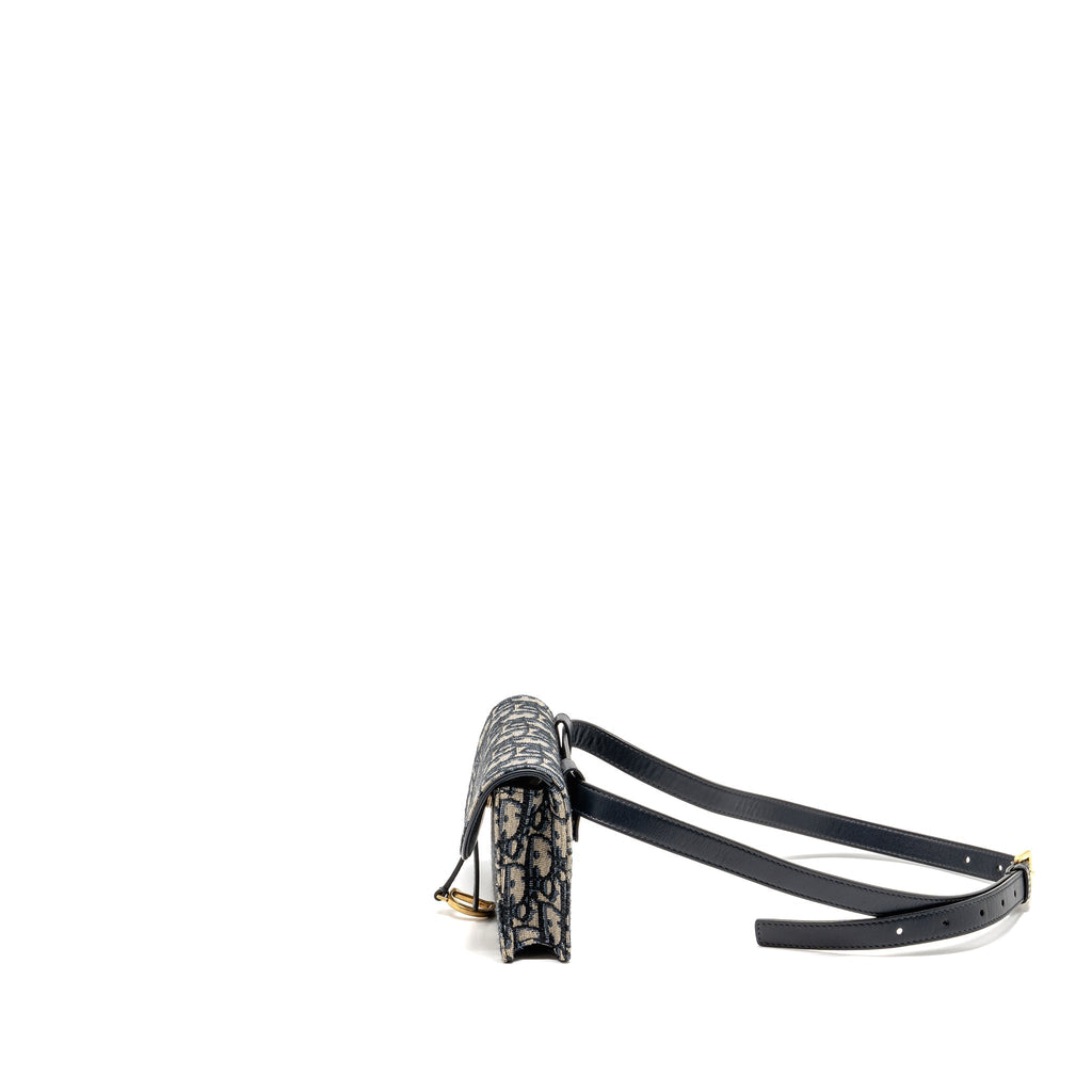 DIOR SADDLE BELT BAG BLUE OBLIQUE JACQUARD CANVAS GHW