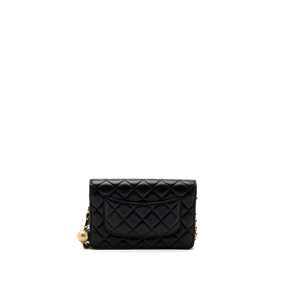 CHANEL PEARL CRUSH WALLET ON CHAIN LAMBSKIN BLACK GHW (MICROCHIP)