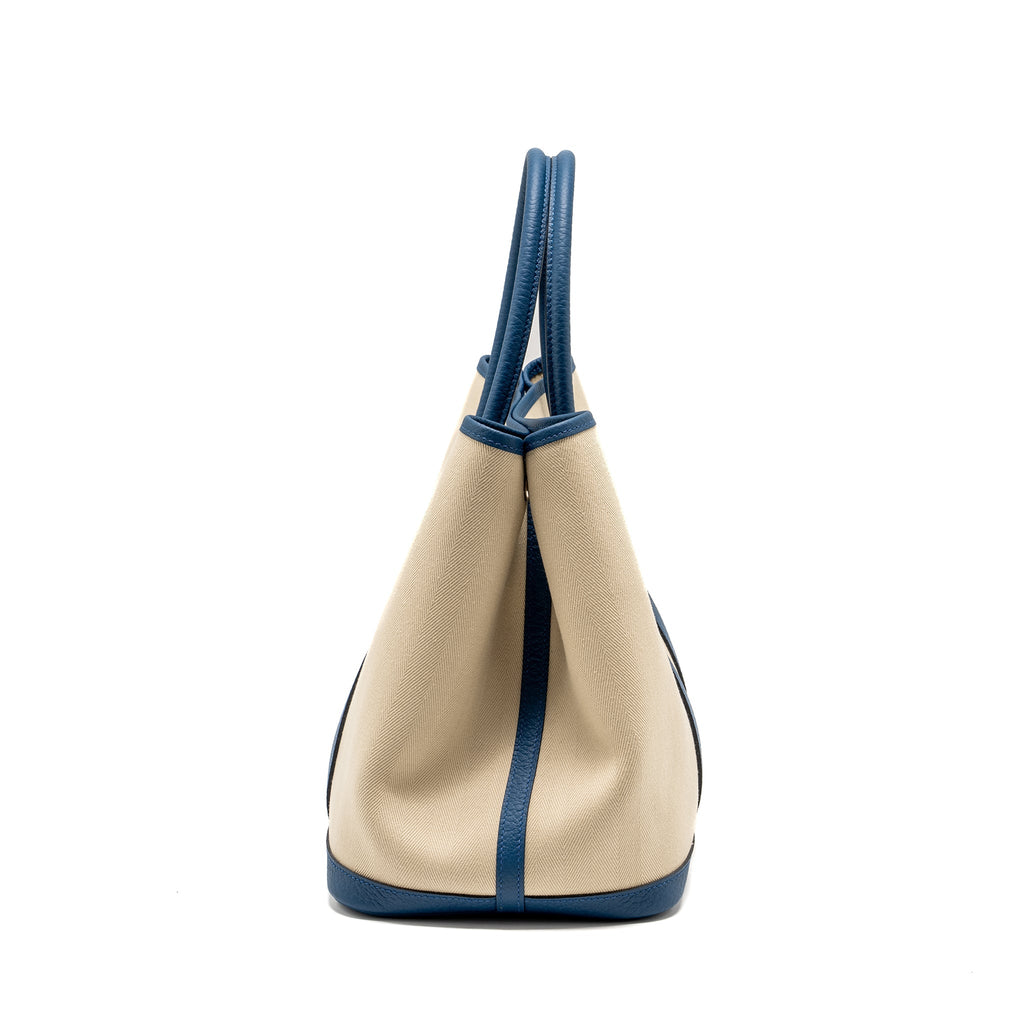 Hermes Garden Party 36 Canvas / Vache Country Craie / Bleu Outremer SHW