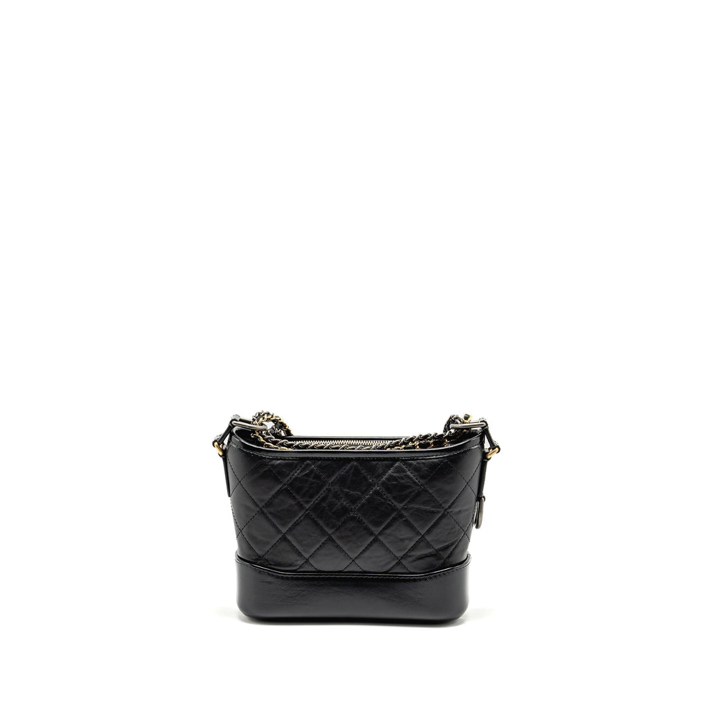 CHANEL SMALL GABRIELLE HOBO BAG AGED CALFSKIN BLACK MULTICOLOUR HARDWARE (MICROCHIP)