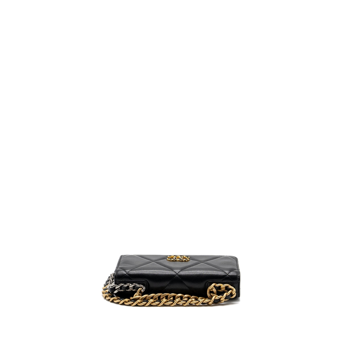 CHANEL 19 WALLET ON CHAIN LAMBSKIN BLACK MULTICOLOR HARDWARE