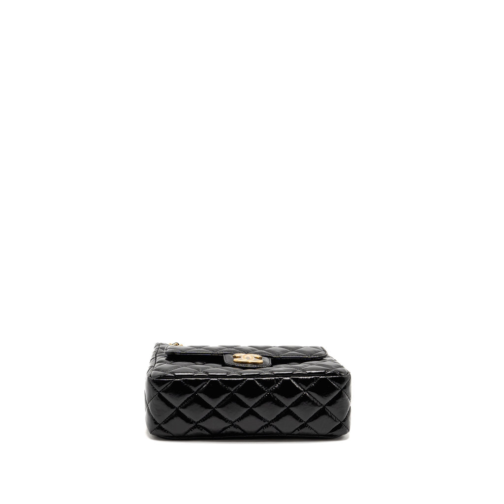 CHANEL HOBO BAG SHINY CALFSKIN BLACK BRUSHED GHW