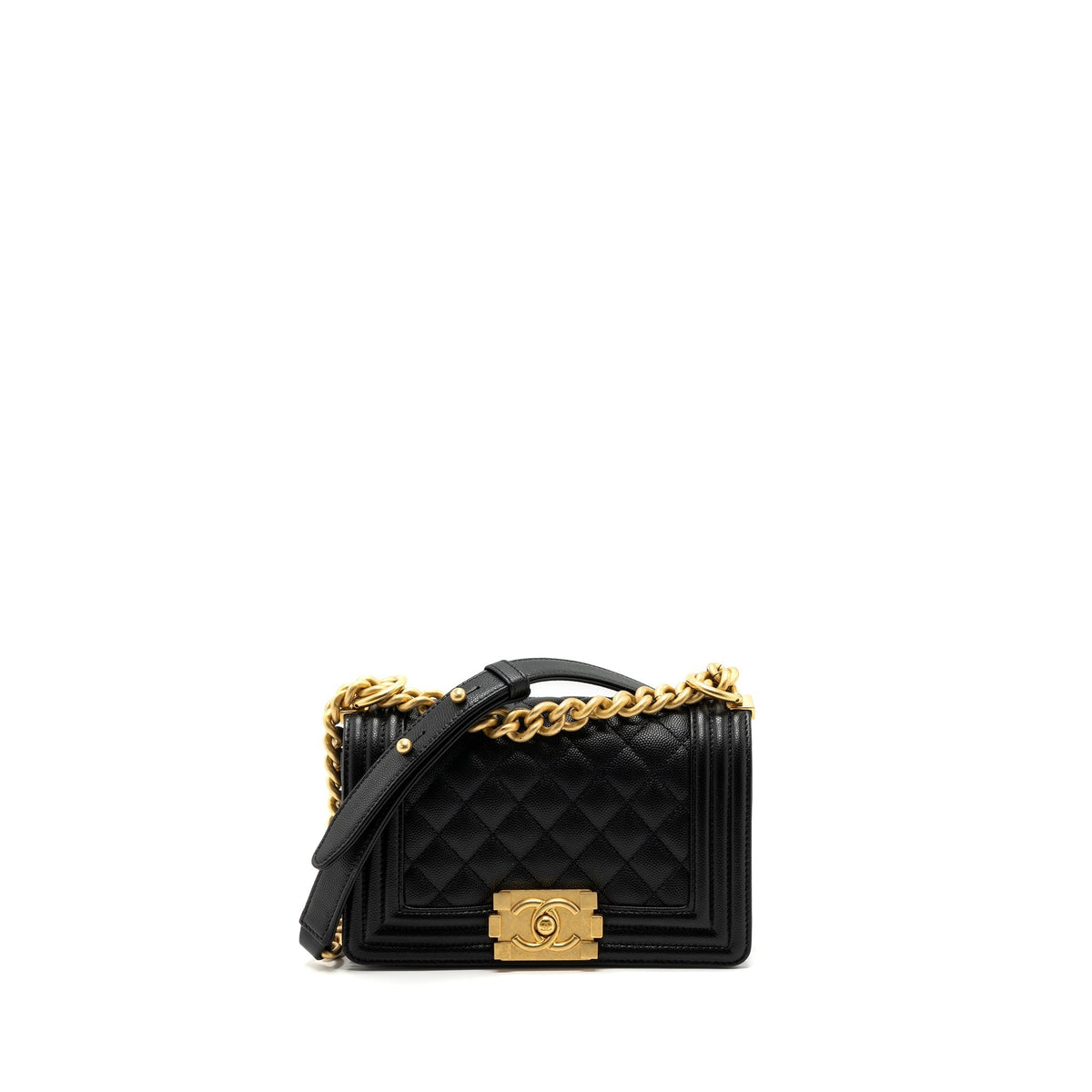 CHANEL SMALL BOY BAG CAVIAR BLACK GHW (MICROCHIP)