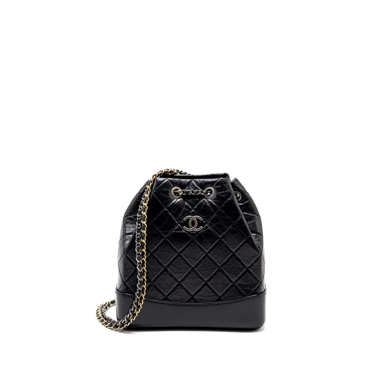 CHANEL SMALL GABRIELLE BACKPACK AGED CALFSKIN BLACK MULTICOLOUR COLOUR HARDWARE (MICROCHIP)