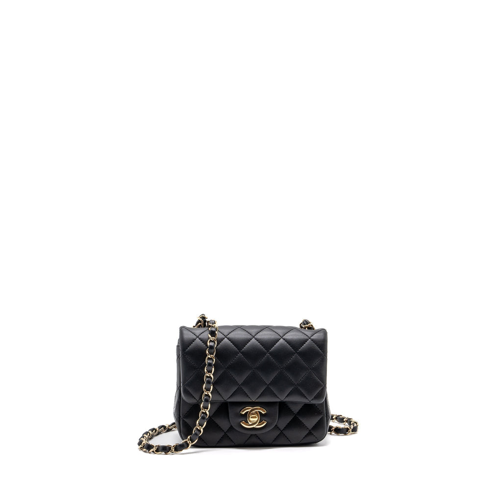 CHANEL MINI SQUARE FLAP BAG LAMBSKIN BLACK GHW