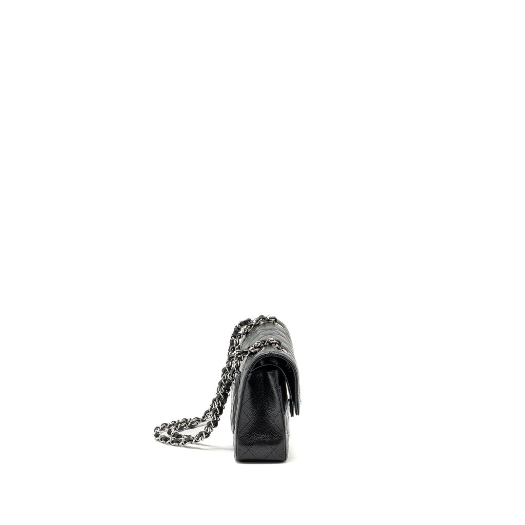 CHANEL SMALL CLASSIC DOUBLE FLAP BAG CAVIAR BLACK SHW (MICROCHIP)