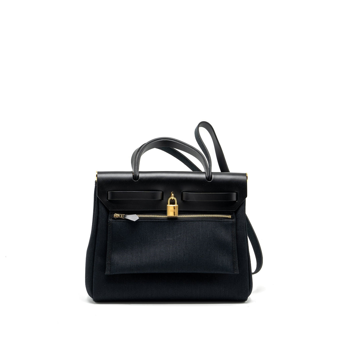 HERMES HERBAG 31 ZIP BAG CANVAS/LEATHER BLACK GHW