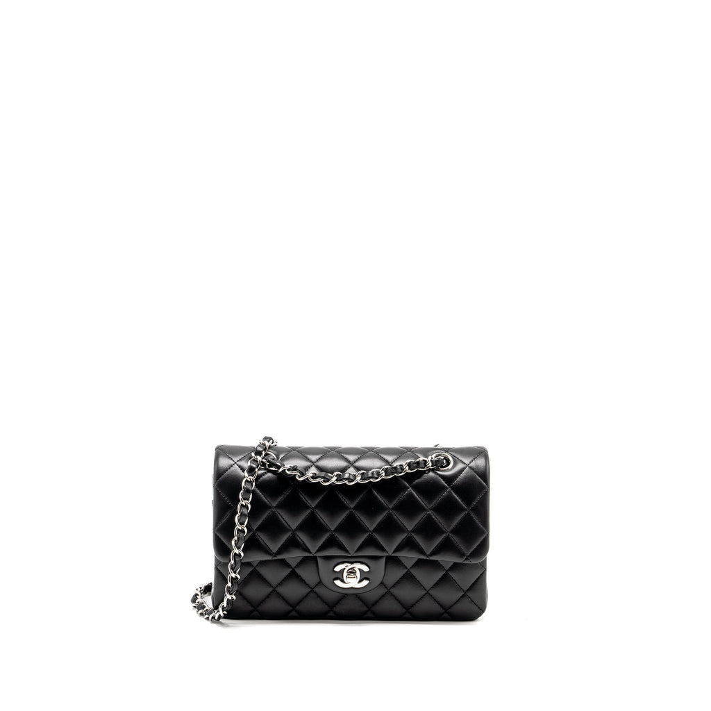 CHANEL SMALL CLASSIC DOUBLE FLAP BAG LAMBSKIN BLACK SHW (MICROCHIP)
