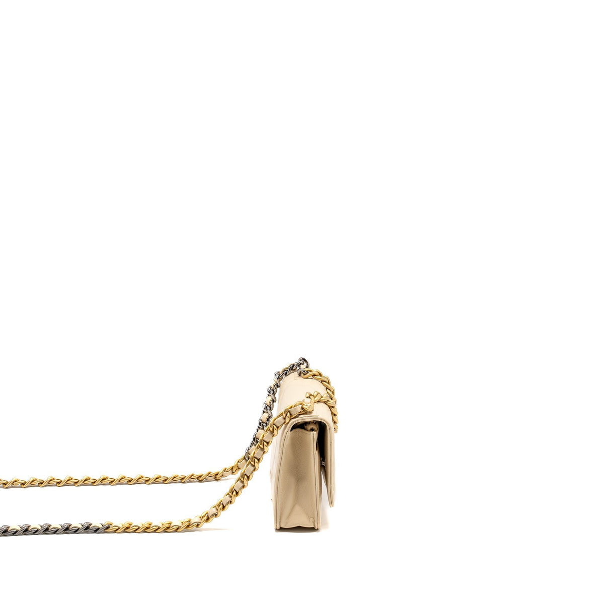 CHANEL 19 WALLET ON CHAIN LAMBSKIN LIGHT BEIGE MULTICOLOUR HARDWARE