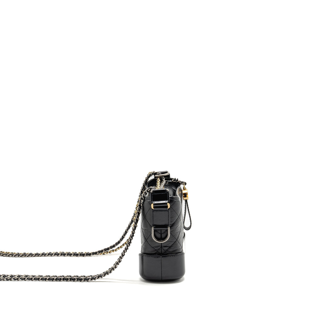 CHANEL SMALL GABRIELLE HOBO BAG AGED CALFSKIN BLACK MULTICOLOUR HARDWARE (MICROCHIP)