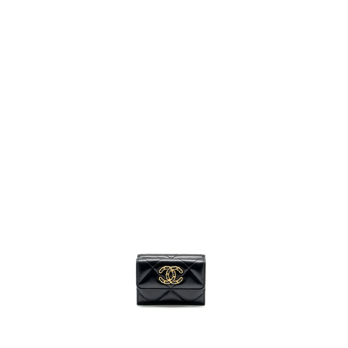 CHANEL 19 COMPACT WALLET LAMBSKIN BLACK GHW (MICROCHIP)