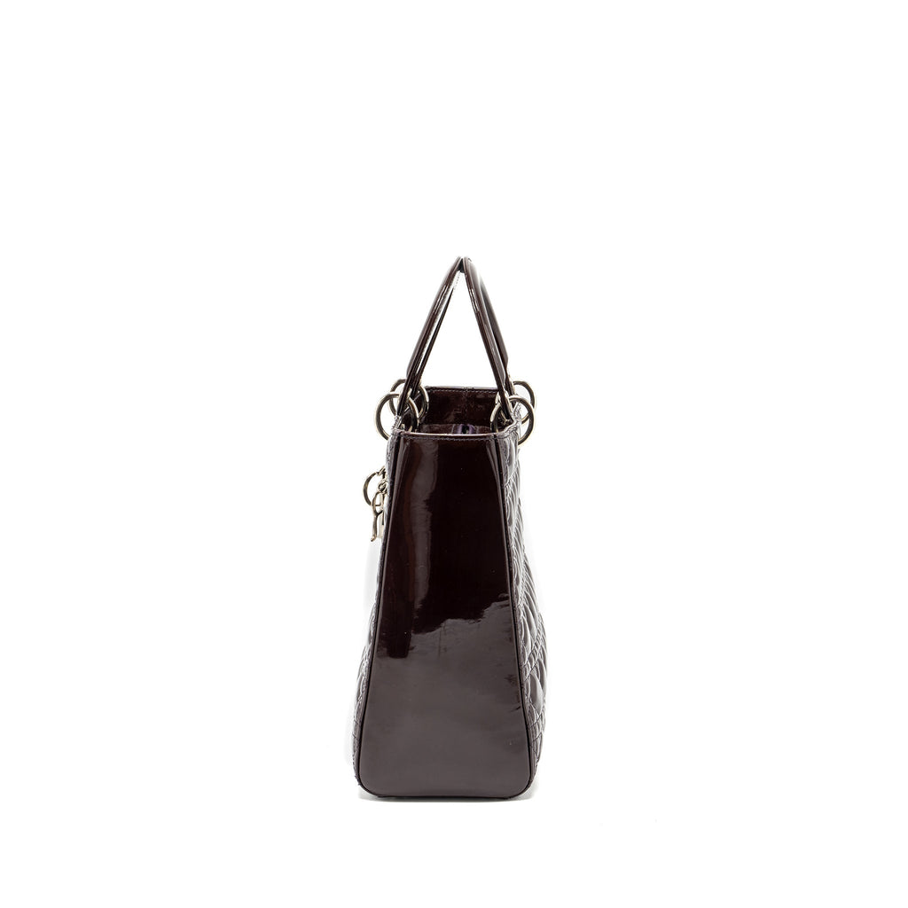 DIOR LARGE LADY DIOR PATENT BURGUNDY SHW
