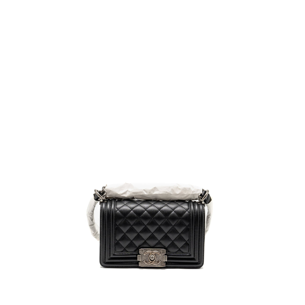 CHANEL SMALL BOY BAG CAVIAR BLACK RUTHENIUM SHW (MICROCHIP)