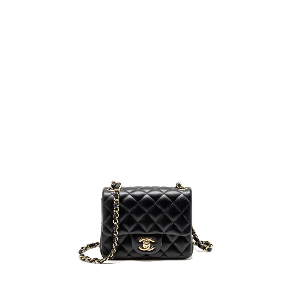 CHANEL MINI SQUARE FLAP BAG LAMBSKIN BLACK LGHW (MICROCHIP)