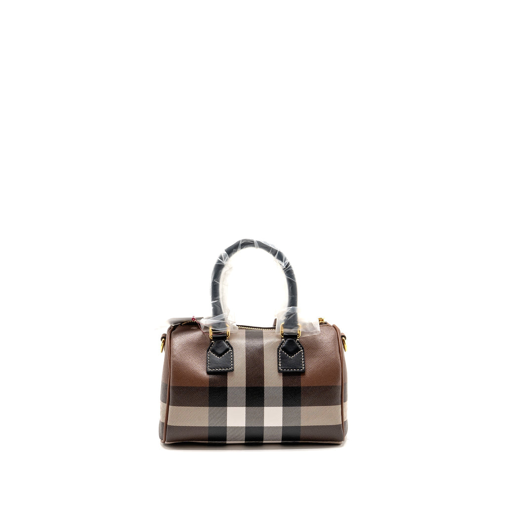 Burberry Mini Check Bowling Bag leather/canvas dark birch brown GHW