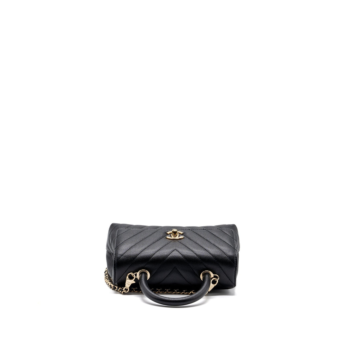 CHANEL SMALL COCO HANDLE CHEVRON CAVIAR BLACK LGHW