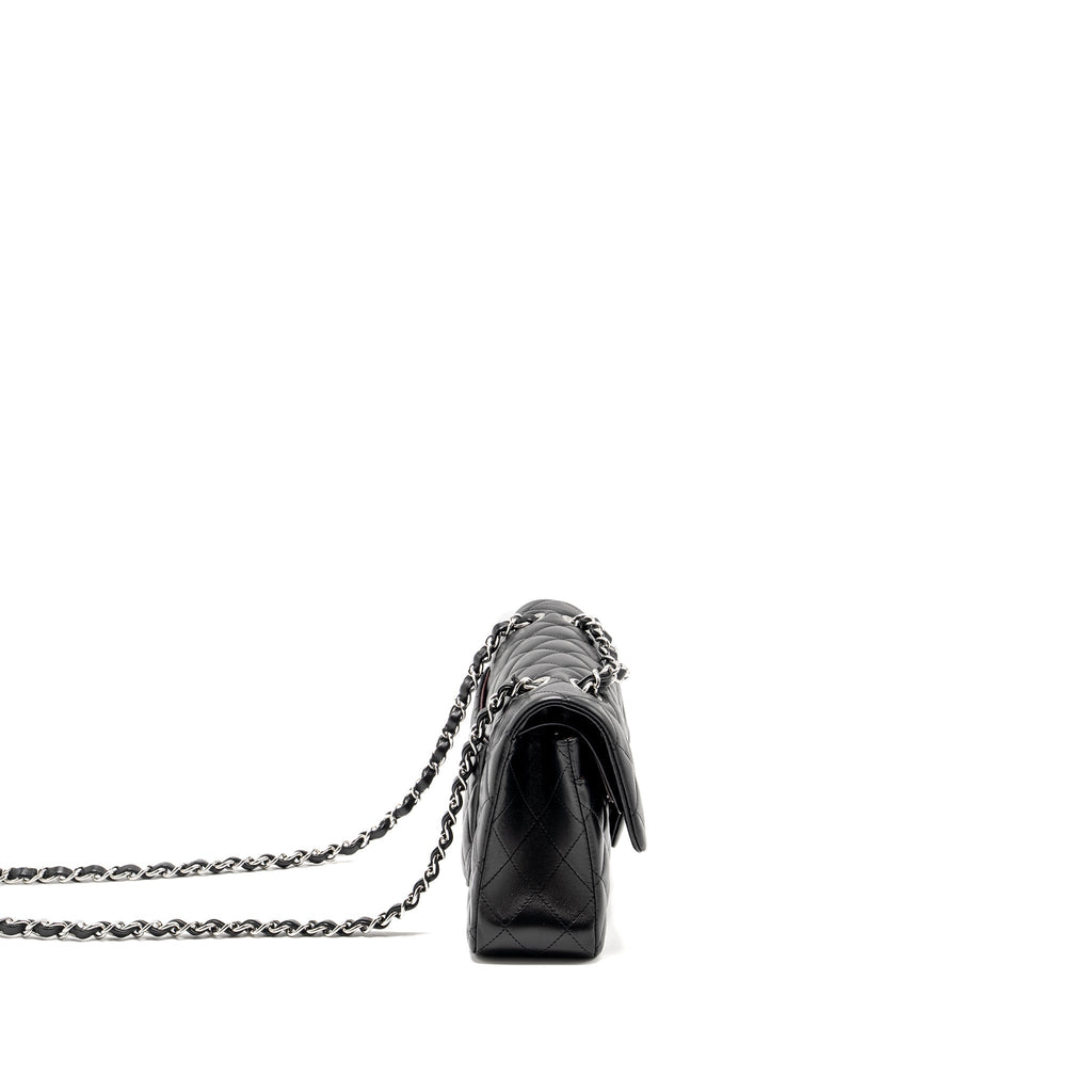 CHANEL SMALL CLASSIC DOUBLE FLAP BAG LAMBSKIN BLACK SHW (MICROCHIP)