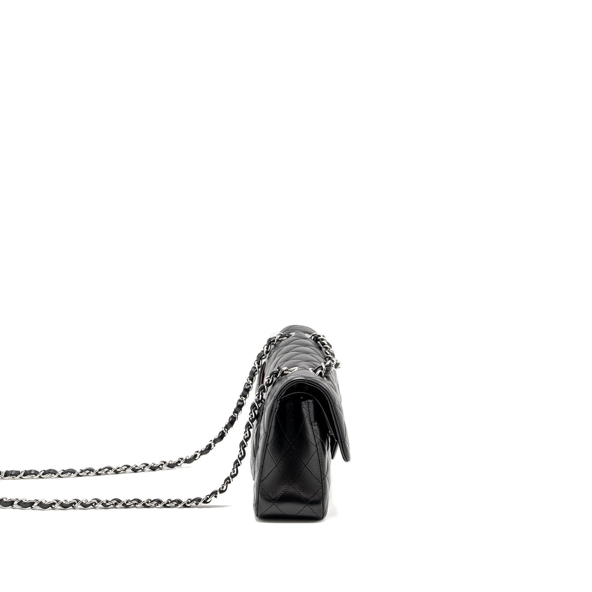 CHANEL SMALL CLASSIC DOUBLE FLAP BAG LAMBSKIN BLACK SHW (MICROCHIP)