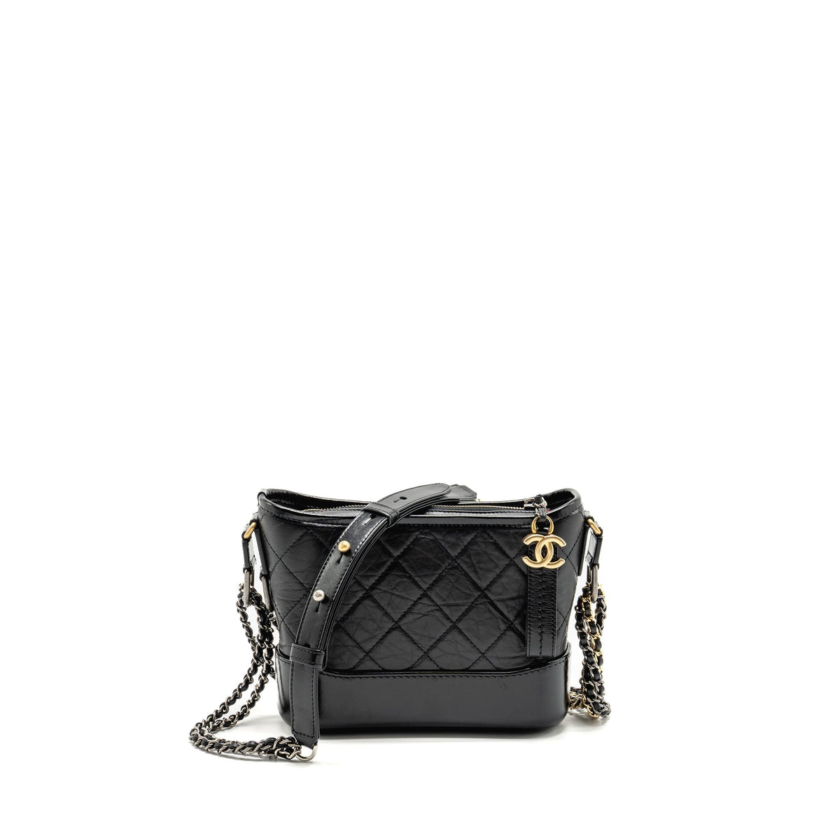 CHANEL SMALL GABRIELLE HOBO BAG AGED CALFSKIN BLACK MULTICOLOUR HARDWARE (MICROCHIP)