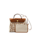 HERMES HERBAG 31 ZIP BAG TOILE H PLUME CANVAS / HUNTER FAUVE / ECRU- BEIGE GHW
