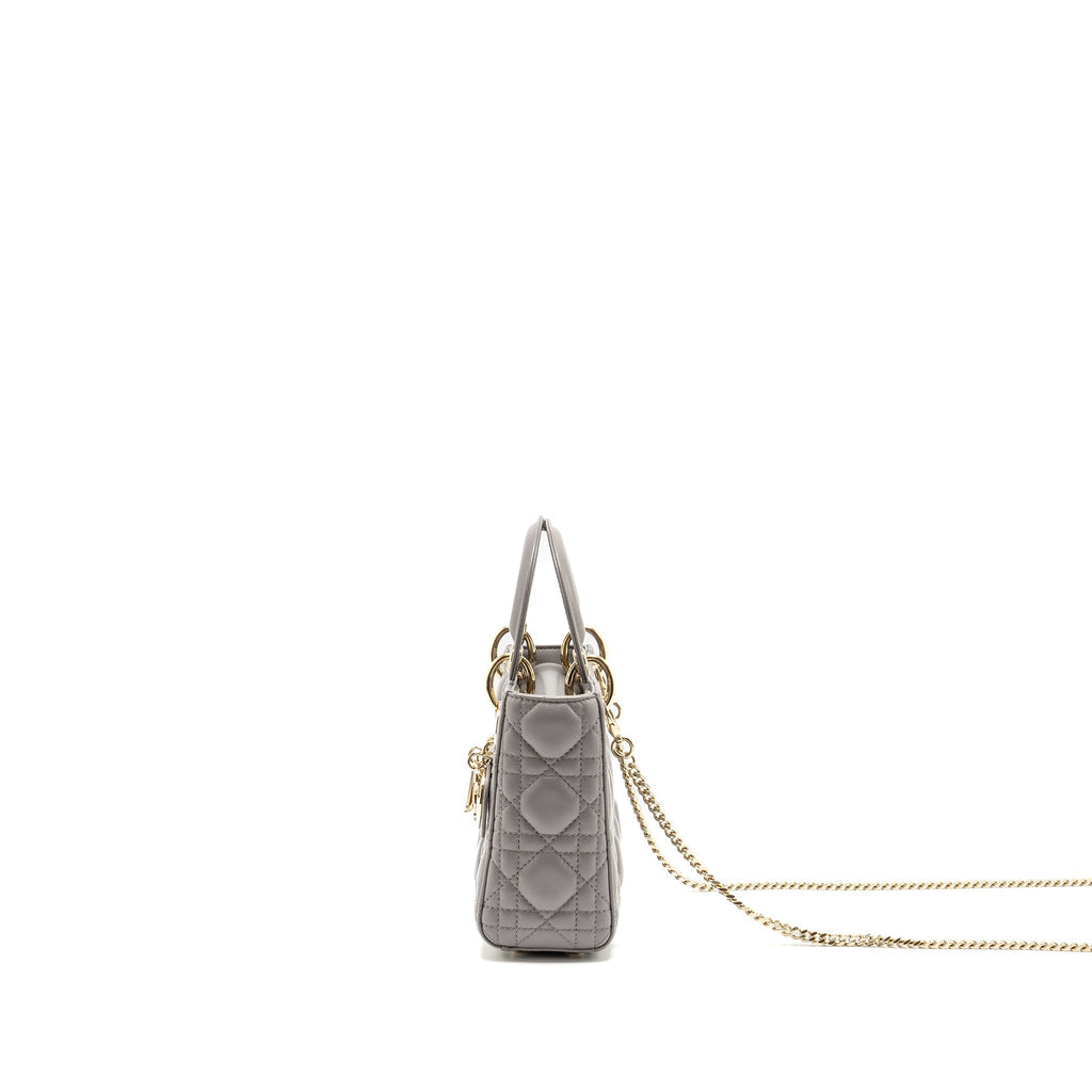 DIOR MINI LADY DIOR LAMBSKIN GREY LGHW