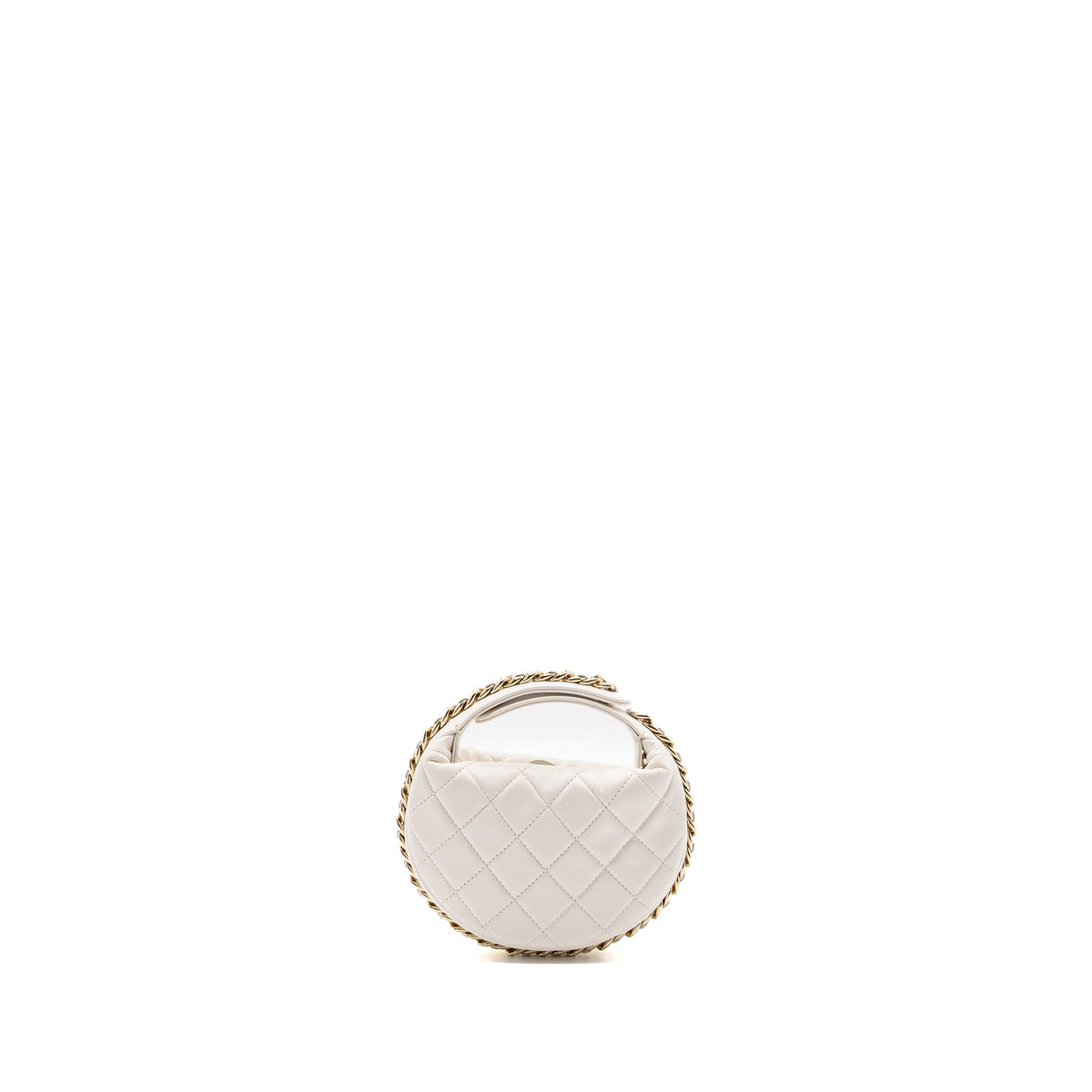 CHANEL 23C ROUND CLUTCH LAMBSKIN WHITE LGHW (MICROCHIP)