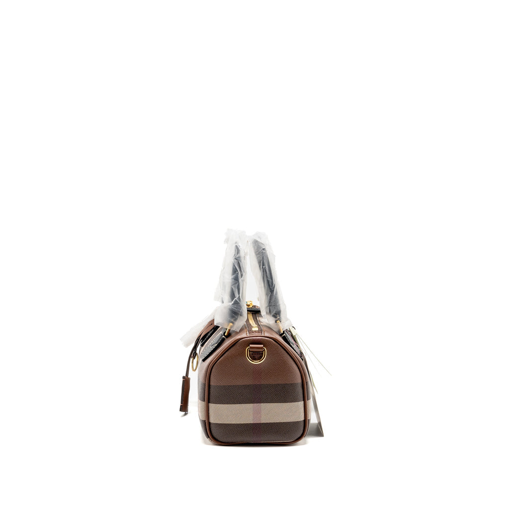Burberry Mini Check Bowling Bag leather/canvas dark birch brown GHW