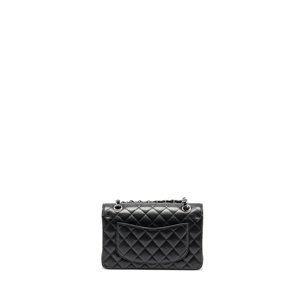 CHANEL SMALL CLASSIC DOUBLE FLAP BAG CAVIAR BLACK SHW (MICROCHIP)