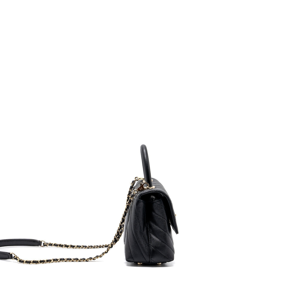 CHANEL SMALL COCO HANDLE CHEVRON CAVIAR BLACK LGHW
