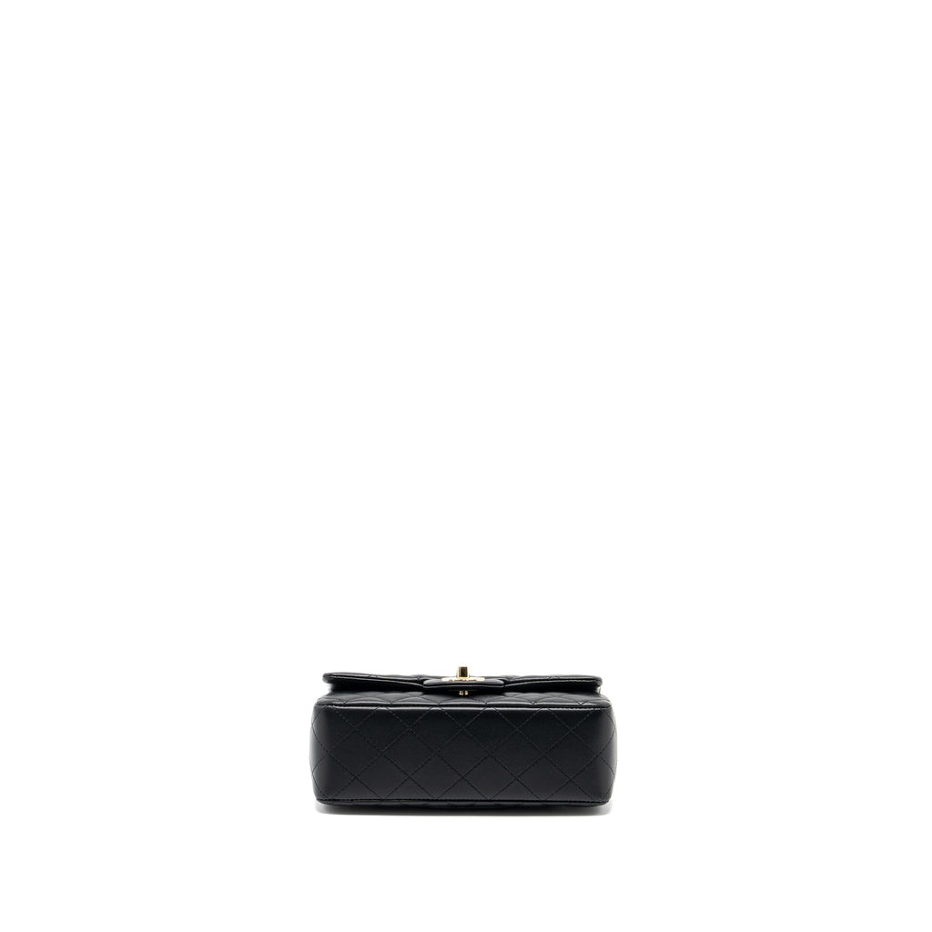 CHANEL TOP HANDLE MINI RECTANGULAR FLAP BAG LAMBSKIN BLACK LGHW (MICROCHIP )