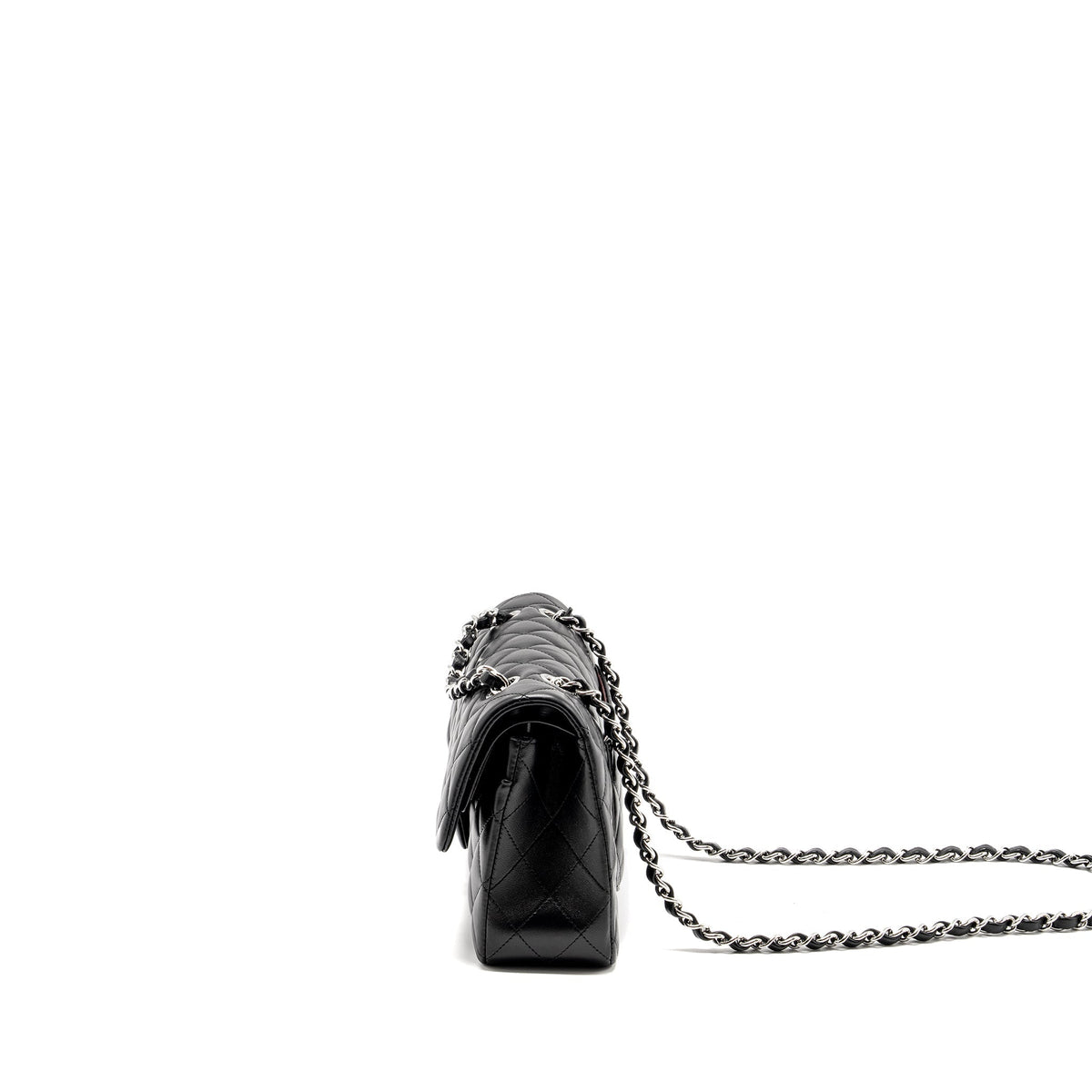 CHANEL SMALL CLASSIC DOUBLE FLAP BAG LAMBSKIN BLACK SHW (MICROCHIP)