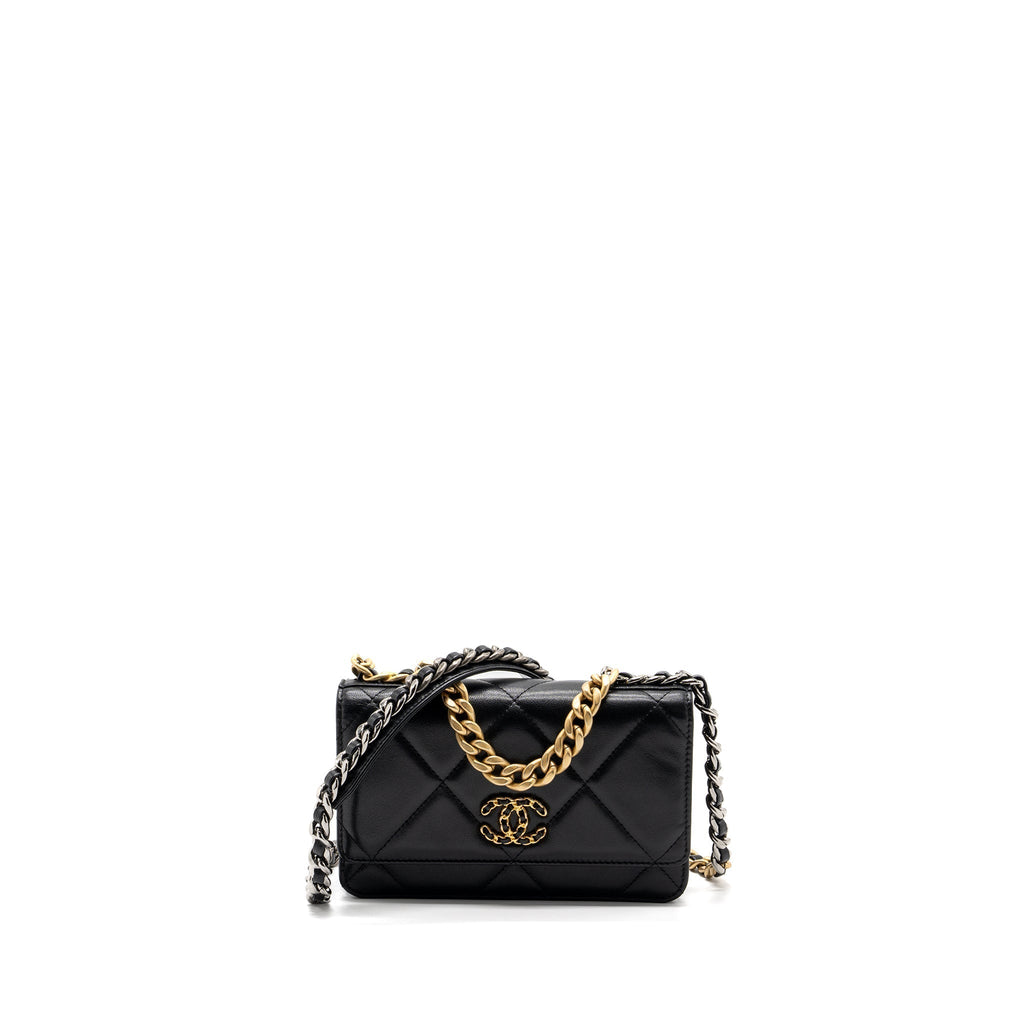 CHANEL 19 WALLET ON CHAIN LAMBSKIN BLACK MULTICOLOR HARDWARE