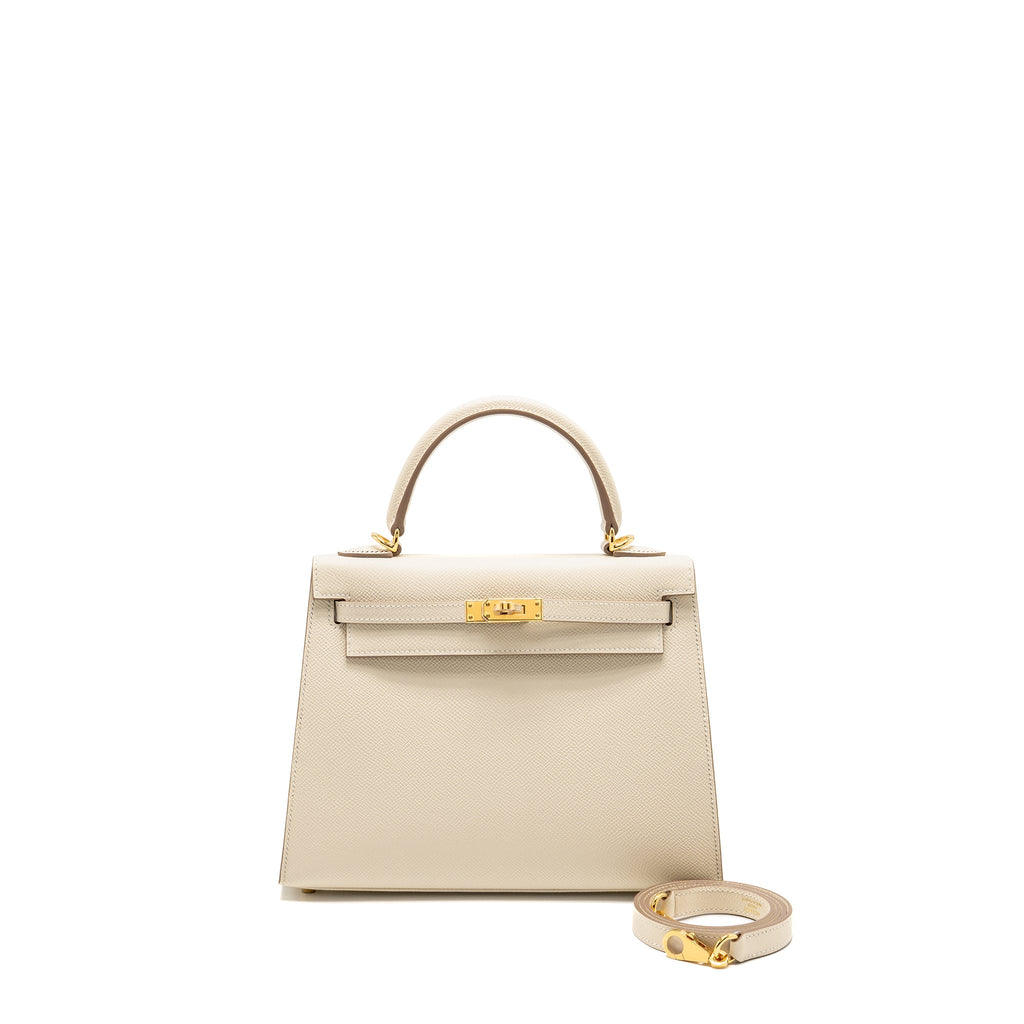 Hermes Kelly 25 Epsom Craie GHW
