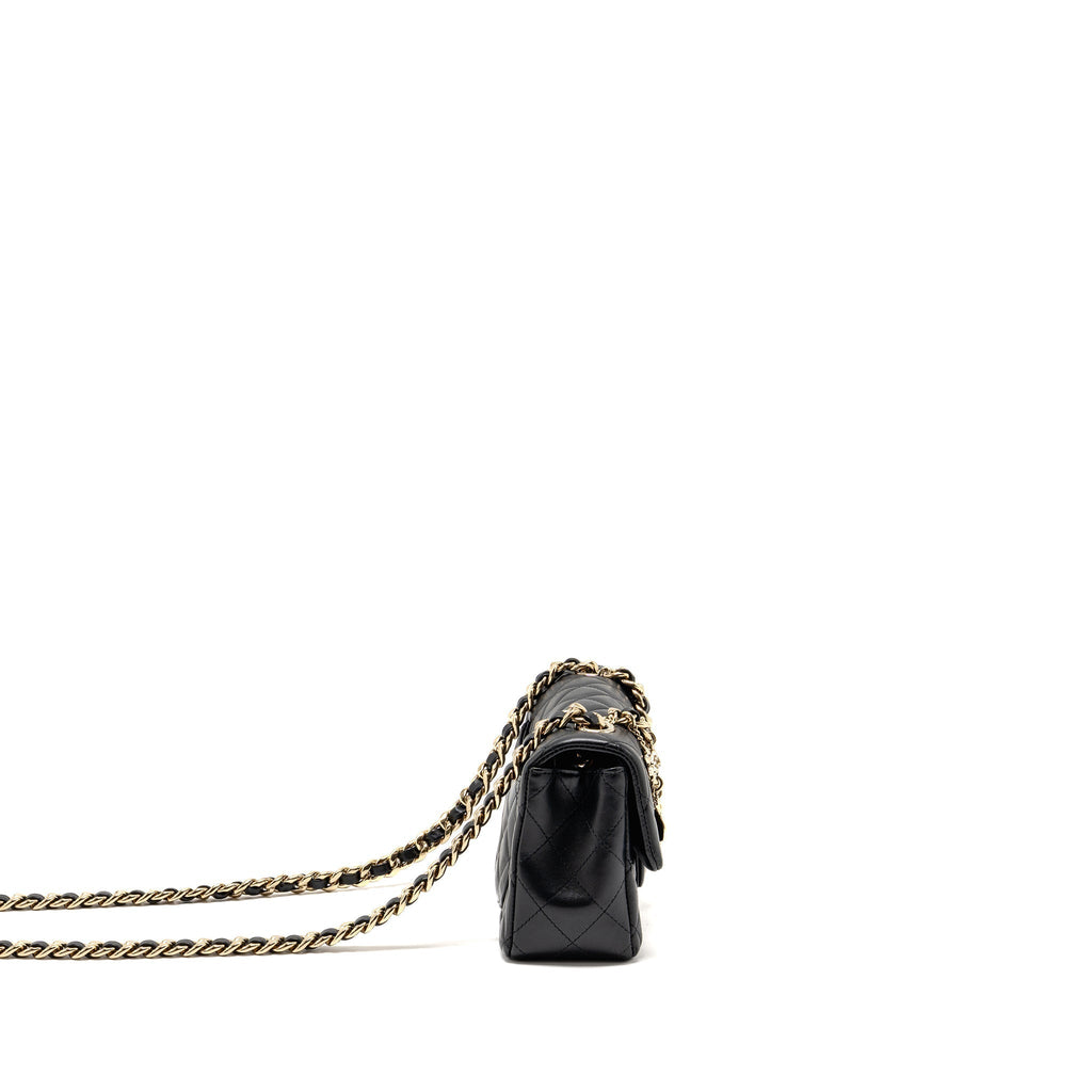 CHANEL COCO CHARMS MINI RECTANGULAR FLAP BAG LAMBSKIN BLACK LGHW