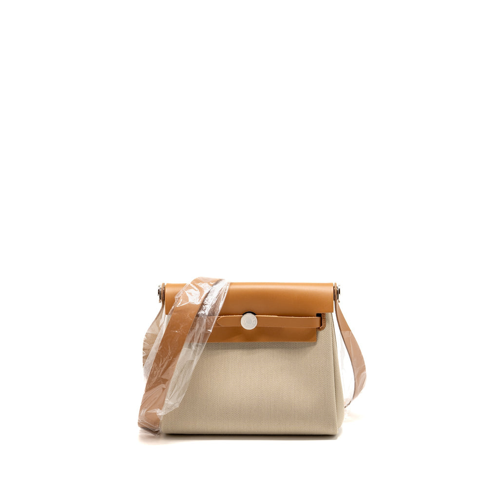 Hermes Herbag Mini Canvas/Hunter Leather Beton / Natural Sable SHW