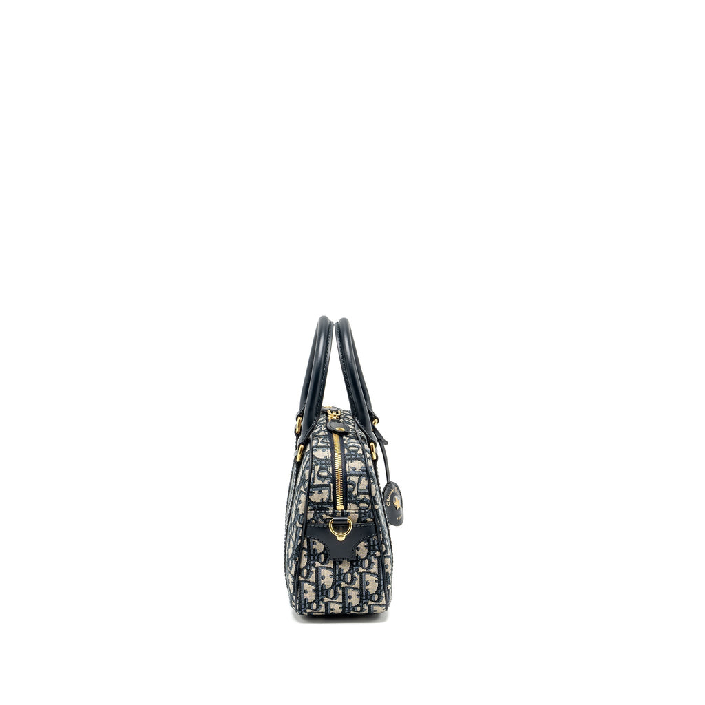 DIOR MEDIUM BOWLING BAG DIOR OBLIQUE CANVAS BLUE GHW