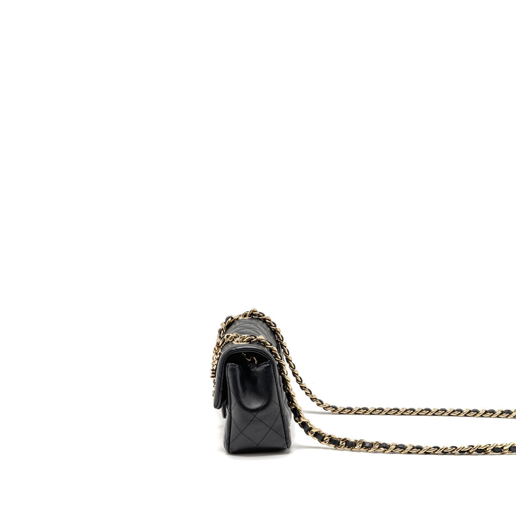 CHANEL COCO CHARMS MINI RECTANGULAR FLAP BAG LAMBSKIN BLACK LGHW